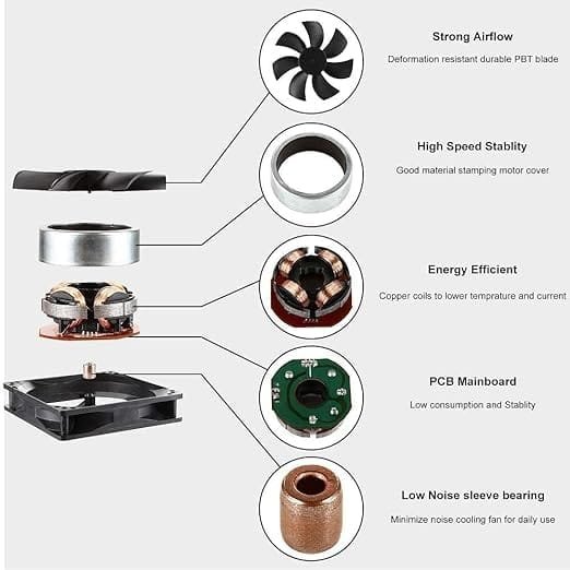 Tesseract 80x80 mm DC Brushless Cooling Fan for PC Case and CPU Cooler, 12V, Black