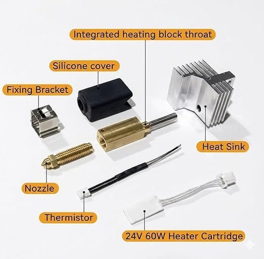 TESSERACT Upgrade Ceramic Hotend for Elegoo Centauri Carbon, Print Head Extruder Hot End with 0.4MM Hardened Steel Nozzle, 24V 60W Heating Element