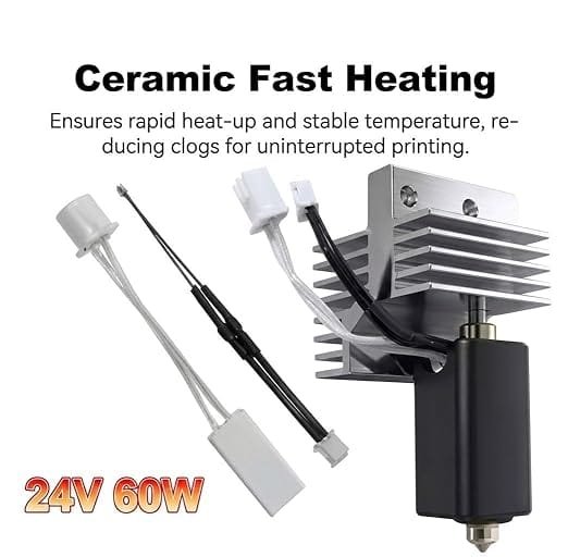 TESSERACT Upgrade Ceramic Hotend for Elegoo Centauri Carbon, Print Head Extruder Hot End with 0.4MM Hardened Steel Nozzle, 24V 60W Heating Element