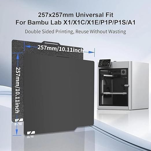 TESSERACT PEI Spring Steel Build Plate for Bambu Lab X1C P1S P2S A1, 257x257mm, Smooth and Textured, Compatible with Bambu Lab X1 X1E P1P X2D